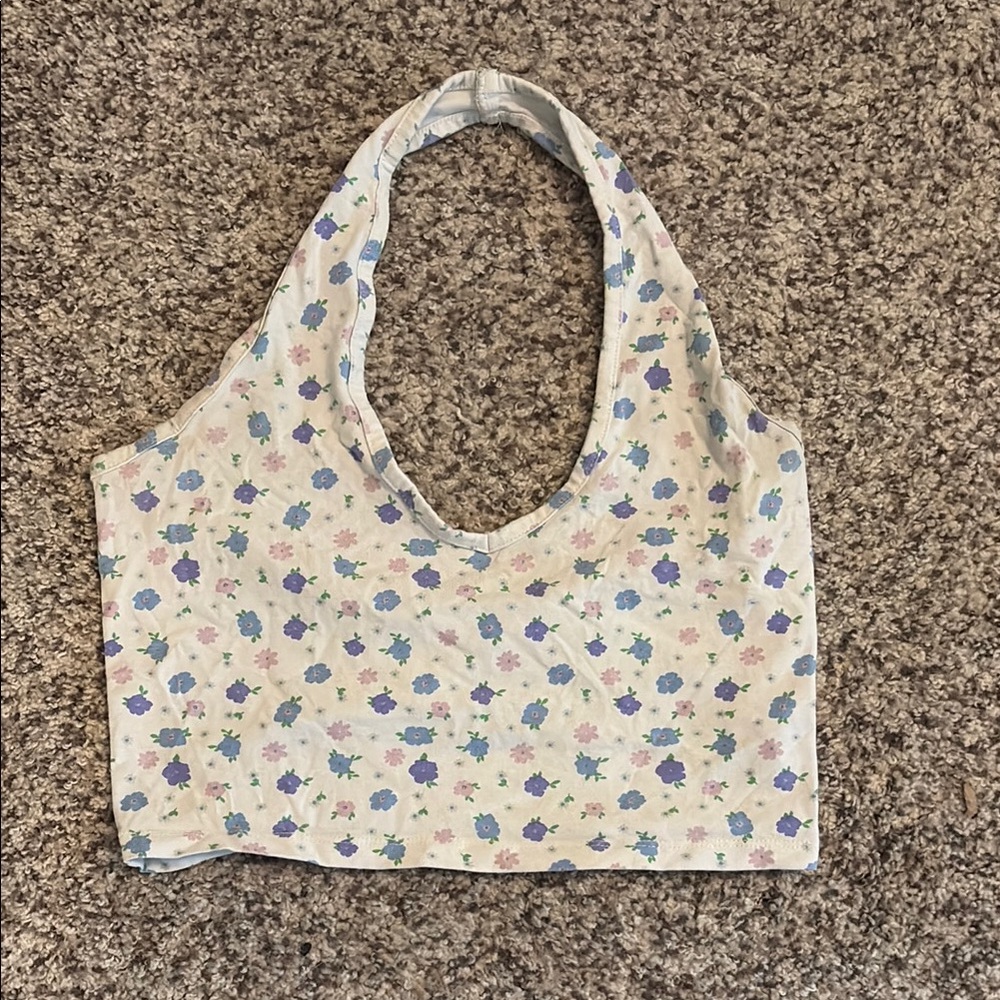 Cotton On Floral Crop Top - White and Blue